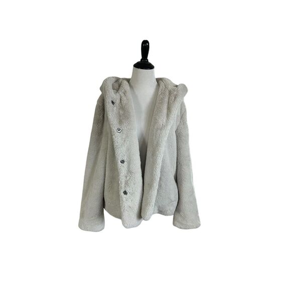 Vera Wang Size Large Ivory Faux Fur Shell Waist Length Coat Luxury Designer - Picture 3 of 13